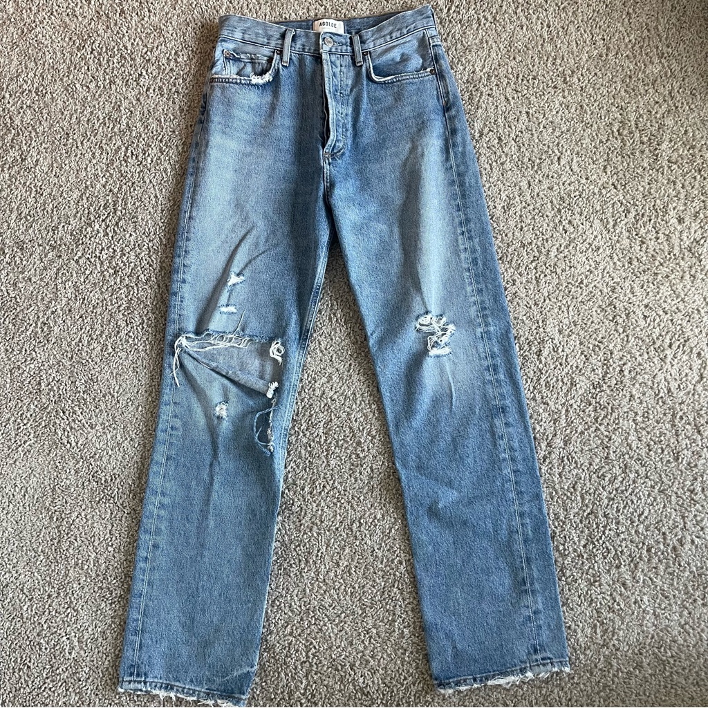 Agolde 90s High Rise Distress Straight Leg Denim Jeans